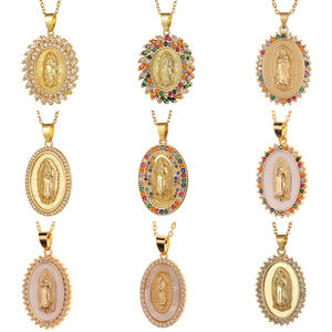 Dreamwork – collier de pièces en zircon cubique plaqué or 18 carats, pendentif de pièce ovale vierge marie, collier rond et délicat pour femmes - Product Image 2