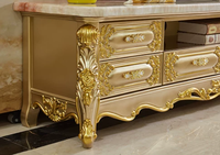 Mesa de Centro de Madera Maciza Clásica Europea de Lujo con Superficie de Madera y Mármol para Muebles de Sala de Estar, Duradera y Compatible con Televisores de 65 Pulgadas