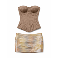 Anjie Benutzerdefiniertes Logo OEM ODM Private Label Maßgeschneidertes OEKO-TEX BSCI Satin-Korsett Pailletten-Minirock-Set Damen Party Hersteller