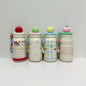17oz 500ml Cute apple shape kids water bottle stainless steel with <b>tea</b> <b>infuser</b> with strawback to school stainless steel water bo - Product Image 1