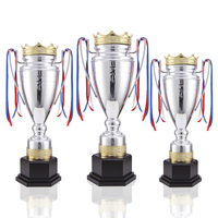 Nueva Copa de Trofeo Deportiva de Metal Personalizada de Alta Gama, Tamaño Grande, con Corona Dorada y Cintas para Campeones de Fútbol