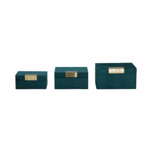 Boîtes de rangement décoratives, lot de 3, velours turquoise avec accents dorés, pour bijoux, souvenirs, décoration intérieure - Product Image 1