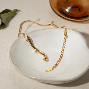 Tobillera de Moda Chapada en Oro de 18K, Cadena de Serpiente de Acero Inoxidable con Cuentas de Perlas, Joyería para Mujer - Product Image 4