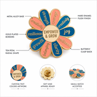 Broche personnalisée en émail dur avec motif floral, texte inspirant et motivant, badge métallique, logo décoratif, vente en gros, cadeau pour employés