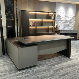 Muebles de Oficina Modernos, Escritorio Ejecutivo para CEO, Mesa de Madera de Lujo para Jefe con Almacenamiento, Luz LED, Escritorio Gerencial en Forma de L - Product Image 2
