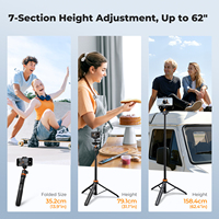 Trépied pour téléphone portable K&F Concept MS08 62''/1,58 m, noir et orange, avec télécommande Bluetooth et adaptateur GoPro