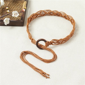 Offerta Speciale Personalizzata: Cintura Larga da Donna in Stile Etnico con Fibbia Rotonda in Legno e Lunga Nappa, Intrecciata a Mano con Corda Cerata - Product Image 5