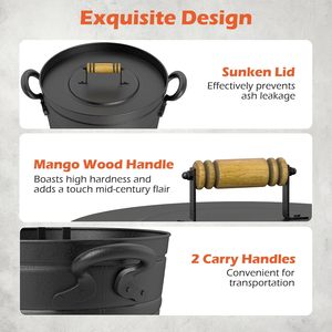 Seau à cendres en métal thermolaqué avec couvercle pour outils de cheminée intérieurs/extérieurs, foyers, poêles à bois - Product Image 3