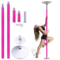 Barre de pole dance en silicone rose réglable en hauteur (7,3-9 pieds) pour fitness, danse, dips et pole dance statique et rotative