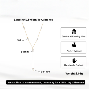 Collar con Colgante en Forma de <span class=keywords><strong>Y</strong></span> de <span class=keywords><strong>Plata</strong></span> de Ley S925, Chapado en <span class=keywords><strong>Oro</strong></span>/Rodio de 14K, con Perla Barroca de Agua Dulce de Grado 3A, Estilo Minimalista para Mujer - Product Image 3