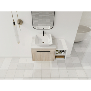 Modern Design Float Bathroom Vanity With Ceramic Sink White Stone Slab <b>Small</b> Storage <b>Shelves</b> Soft Close - Product Image 6