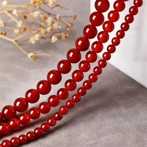 3mm 4mm 6mm 8mm 12mm batu permata bulat manik-manik longgar untuk gelang manik-manik batu akik alami merah