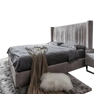 Dark grey fabric queen upholstered modern king bed frame bed room furnitures bedroom set luxury