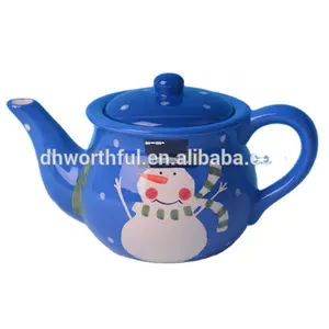 批发大容量陶瓷茶壶，手画大型圣诞陶瓷茶壶批发