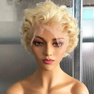 6 8 Inch 613 Blonde Colored Wigs Short Blond Pixie Human Hair 13X1 Transparent Lace Blonde Pixie Cut Wig For Black Women