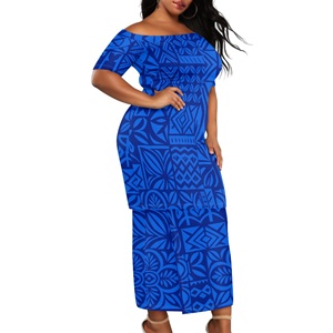 Conjunto Tradicional Samoano Polinesio Estilo Tapa Puletasi <span class=keywords><strong>de</strong></span> Dos Piezas para Mujer, Blusa Holgada con Hombros Descubiertos y Falda - Product Image 4