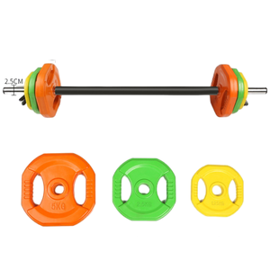 FDFIT ที่กําหนดเองออกกําลังกายที่บ้านอุปกรณ์ออกกําลังกายยกน้ําหนัก Barbell บาร์ที่มีสีสันมือจับแผ่นบาร์หมอบลึก - Product Image 2