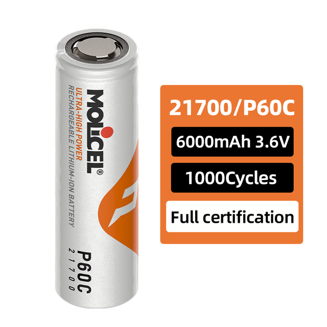 High Performance Capacity Discharge Rechargeable Cell 21700 Lithium Ion Battery Cylindrical 3.6V 6000mAh INR 21700 Molicel P60C