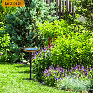 JH-Mech Bain d'oiseau en métal Piquet de jardin Mangeoire à oiseaux Bol avec piquet en métal Support de bain d'oiseau - Product Image 5
