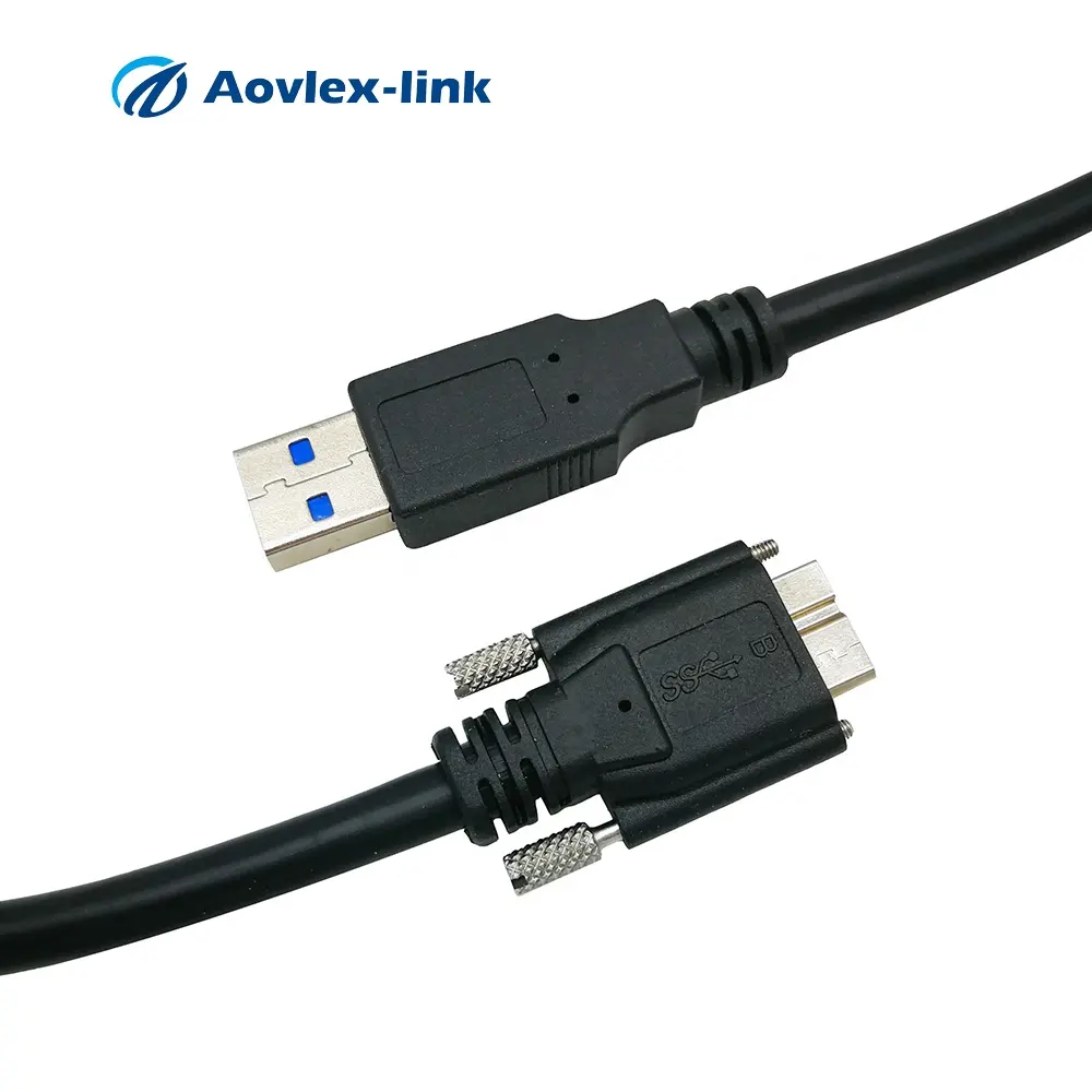 Kabel USB 3.0 Tipe A ke mikro B Male, dengan kunci sekrup ganda kamera industri kabel penglihatan USB3 perakitan kabel penglihatan mesin