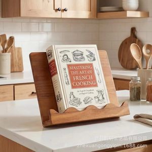 Wooden Kitchen Menu Display Rack Desktop Book Holder Adjustable Angle <b>Tablet</b> <b>Stand</b> <b>For</b> Cooking Books And Recipes - Product Image 1