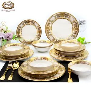 KAROSA 24 pièces de haute qualité en relief pur or décoration porcelaine ensemble de table style royal porcelaine vaisselle ensembles de dîner