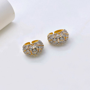 Chunky Big Gold and <strong>Silver</strong> Dual Tone Plated Full Zircon Geometric <strong>Statement</strong> <strong>Ring</strong> Personality Hollow Hexagonal <strong>Ring</strong> Wholesale - Product Image 3
