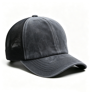 Gorra Trucker Vintage Lavada al por Mayor, Unisex, de Dos Tonos, con Malla Trasera, de 5 Paneles, de Algodón, con Logotipo Personalizado, Gris Desgastado - Product Image 3