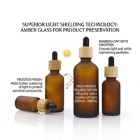 Botol Tetes Kaca Amber Berlapis Es 5ml-100ml, Wadah Serum Minyak Esensial Anti UV, Dasar Tebal Logo Kustom, Sampel Gratis