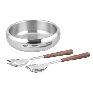 Saladier profond polyvalent à double paroi avec cuillère de serveur manche en bois - Product Image 1