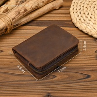 Dompet Pendek Kulit Asli Retro Wanita Baru dengan Kantong Koin Ber-resleting, Kancing Tekan, Banyak Slot Kartu, Desain Lipat Dua, Crazy Horse
