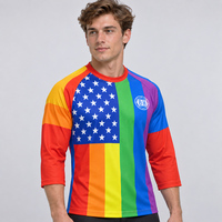 Maillot de VTT arc-en-ciel audacieux d'inspiration américaine pour hommes, manches trois quarts, pour équipes de descente, enduro et BMX