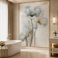 Mural Kaca Mosaik Lotus Kustom, Seni Dinding Floral, Dekorasi Dinding untuk Hotel, Villa, Spa, Dinding Latar Dapur