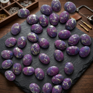 Turquoise violette semi-précieuse de haute qualité, forme ovale, 100% naturelle, cabochon en pierre pour la fabrication de bijoux, vente en gros. - Product Image 2