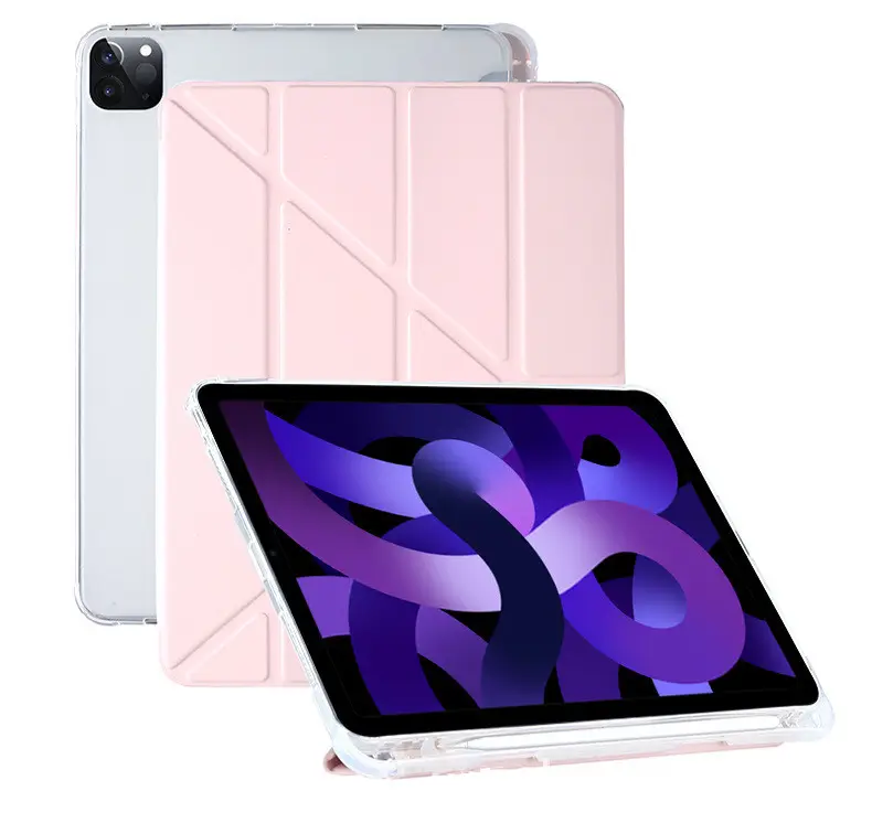 Multi Colors Magnetic Folding Standing Leather Flip Cover With Pencil Holder For Ipad