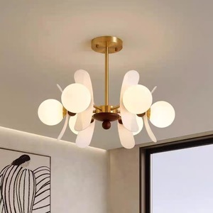 Black Walnut Wood Chandelier Round Gold LED E27 Living Room <b>Lighting</b> Fixture - Product Image 3