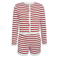 Fabricant de pulls Pull à col rond classique pour femmes Costumes pulls décontractés Cardigan en coton à rayures Ensembles de shorts