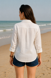 Camisa de organza de algodón con bordado Sea You Later para mujer |   Ropa de resort cómoda y holgada de manga larga - Product Image 3