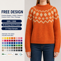 Pull en tricot Fair Isle personnalisé pour femme, col montant, orange brûlé, crème, motif losanges, usine OEM ODM