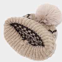 Nouvelle Arrivée 2026 – Bonnet en Tricot Jacquard Flocon de Neige Automne Hiver, Épais et Tendance, avec Pompon en Fourrure
