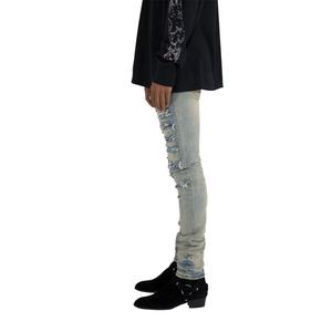 กางเกงยีนส์ขาดทรงสกินนี่ฟิตสำหรับผู้ชาย - สีน้ำเงินอ่อนพร้อมดีเทลขาดแบบหนัก - Product Image 3