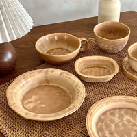 Service de table en porcelaine Chenxu de style japonais, luxe léger, vintage, avec glaçure effet four, assiettes à soupe rectangulaires dégradées de couleur unie