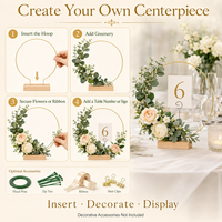 Support floral en métal doré élégant pour centre de table de mariage, décoration de couronne DIY avec base en bois