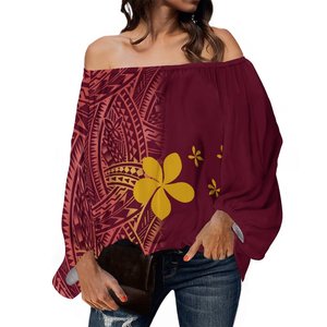 New Wholesale Custom Plus Size Frauen Chiffon Blusen Polynesian Tribal Print Damen Tops One Shoulder Langarm Damen Shirts - Product Image 2
