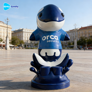 Sculpture en résine et FRP de petit requin mignon, art de dessin animé pour la décoration de la maison - Product Image 6