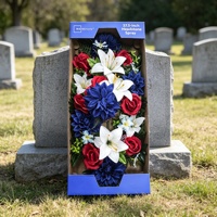 Arrangement floral artificiel pour cimetière, rose rouge, lys blanc, dahlias bleus, décoration commémorative pour tombes aux cimetières américains