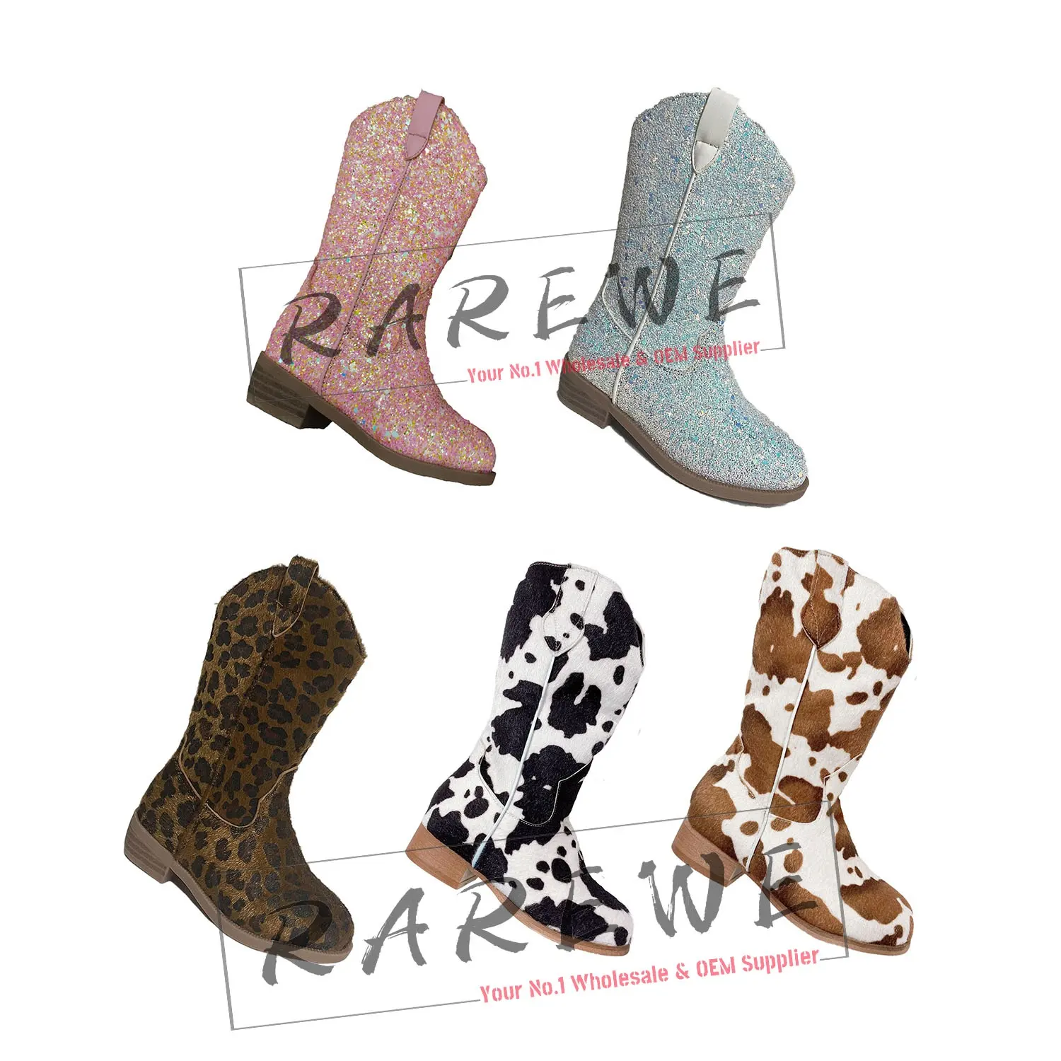 Frete grátis e rápido Moda Toddler Baby Glitter Cowboy Botas para Crianças Meninas Leopard Print Boots