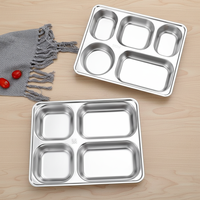 Plateau de service rectangulaire en acier inoxydable 304, moderne et minimaliste, à trois compartiments, pour restaurant, hôtel, école, restauration