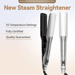 Lisseur Vapeur 2-en-1 avec Réservoir d'Eau en Céramique Flottante 3D, 10 Températures, Écran LCD, Pulvérisation Atomisée, <span class=keywords><strong>Fer</strong></span> Plat Anti-Dommages pour Salon - Product Image 1