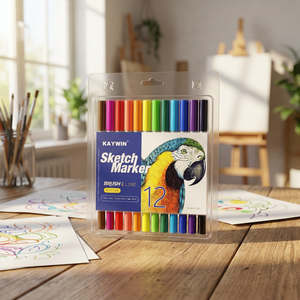 Stylos marqueurs pour croquis sur papier effaçable à sec et à l'eau, double face, 12 couleurs # 6-D7-2308 (Effaçable) - Product Image 1